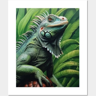 Oil paint Hyperrealism: Amazing Zoo Green Iguana Posters and Art